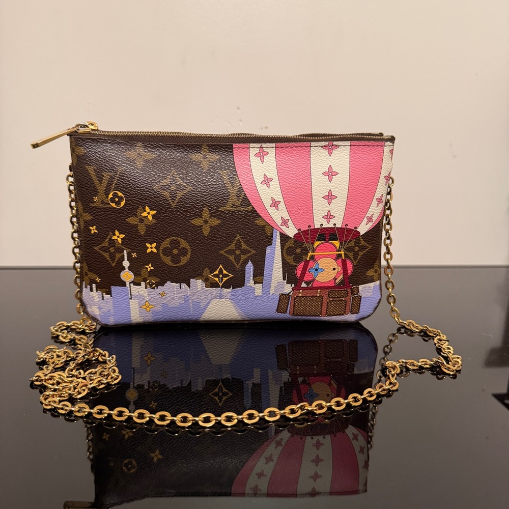 Louis Vuitton Monogram Double Zip Pochette Vivienne Bag Authentic